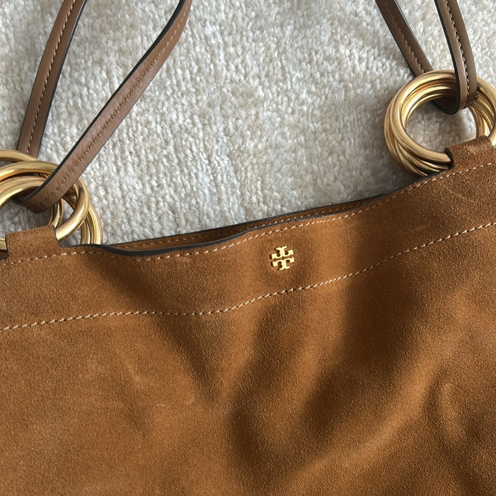 tory burch brown suede tote bag - Picture 3 of 9